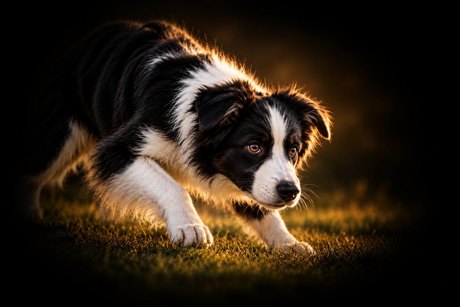 Border Collie concentrado avanzando sobre el pasto